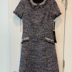 Teri Jon: Elegant Tweed Dress with Pink Accents